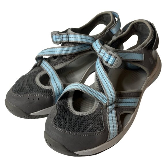 Teva Grey Blue Casual Sandals Size 9 ShockPad Comfort Adjustable Straps Open Toe - Picture 1 of 10